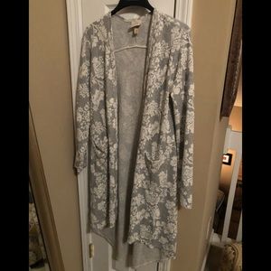 Gray white long cardigan